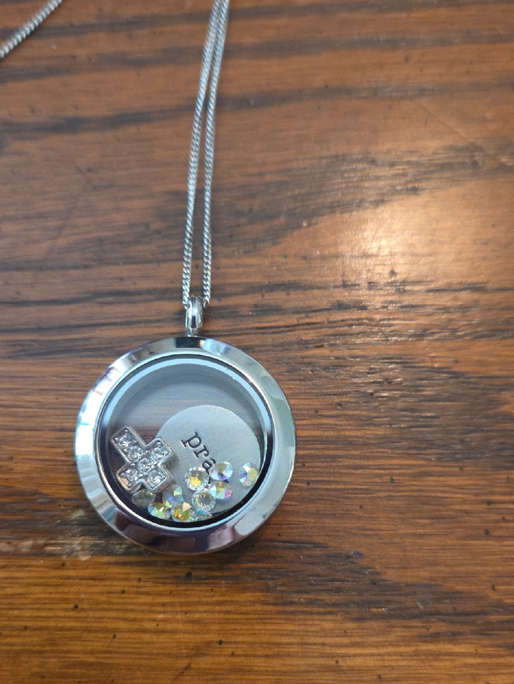 Origami Owl Silver Floating Locket Necklace with Crystal Cross and Rhinestones